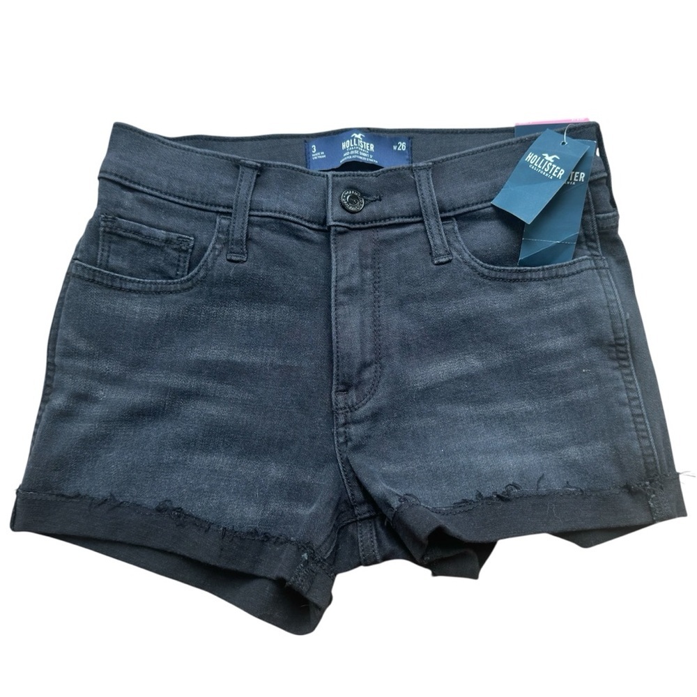 NWT Hollister Women's Mid-Rise Size 3 Black Denim Shorts, Summer Shorts - Picture 2 of 7